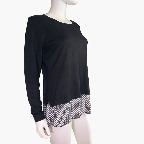 ADRIANNA PAPELL Twofer Sweater And Diamond Plaid Shirttail (Black | Size M) - Picture 2 of 8